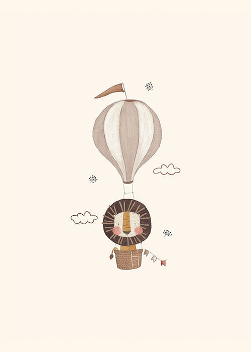 Kinderbild: Löwe im Heißluftballon
