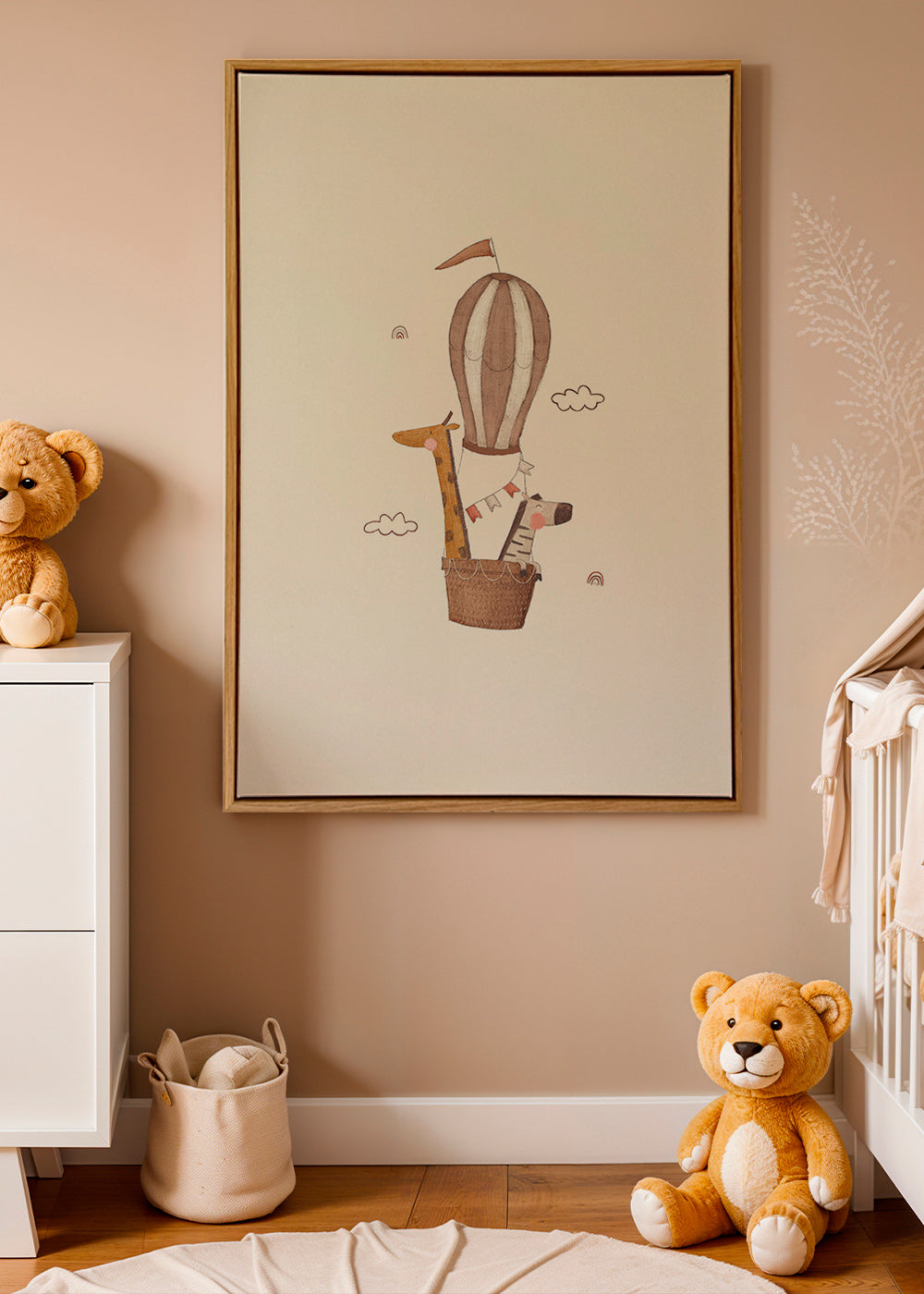 Kinderbild: Giraffe und Elefant im Heißluftballon