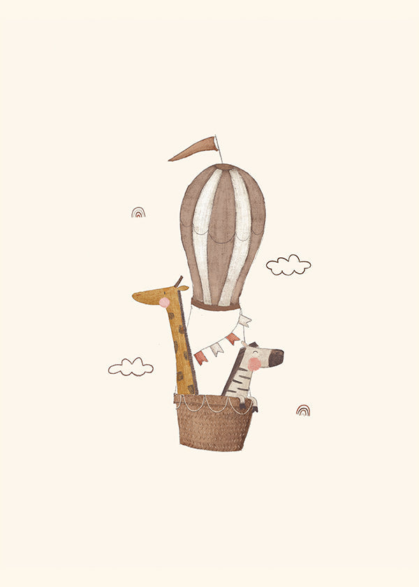 Kinderbild: Giraffe und Elefant im Heißluftballon