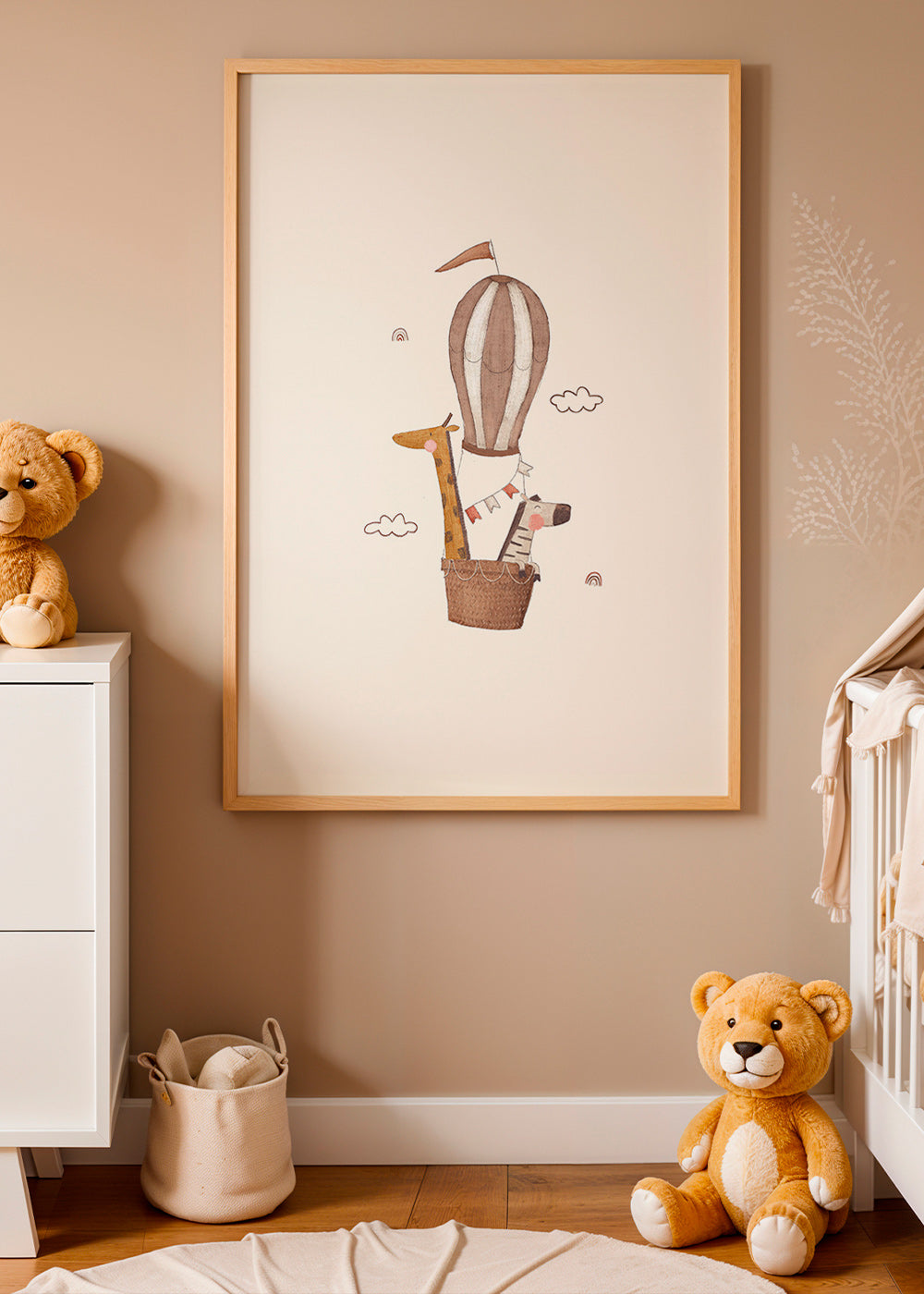Kinderbild: Giraffe und Elefant im Heißluftballon