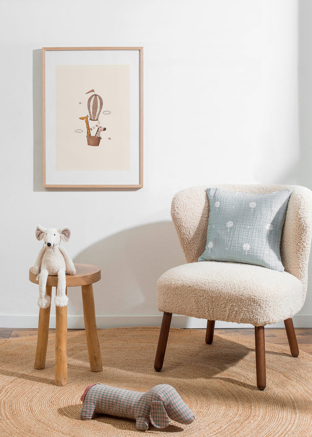 Kinderbild: Giraffe und Elefant im Heißluftballon