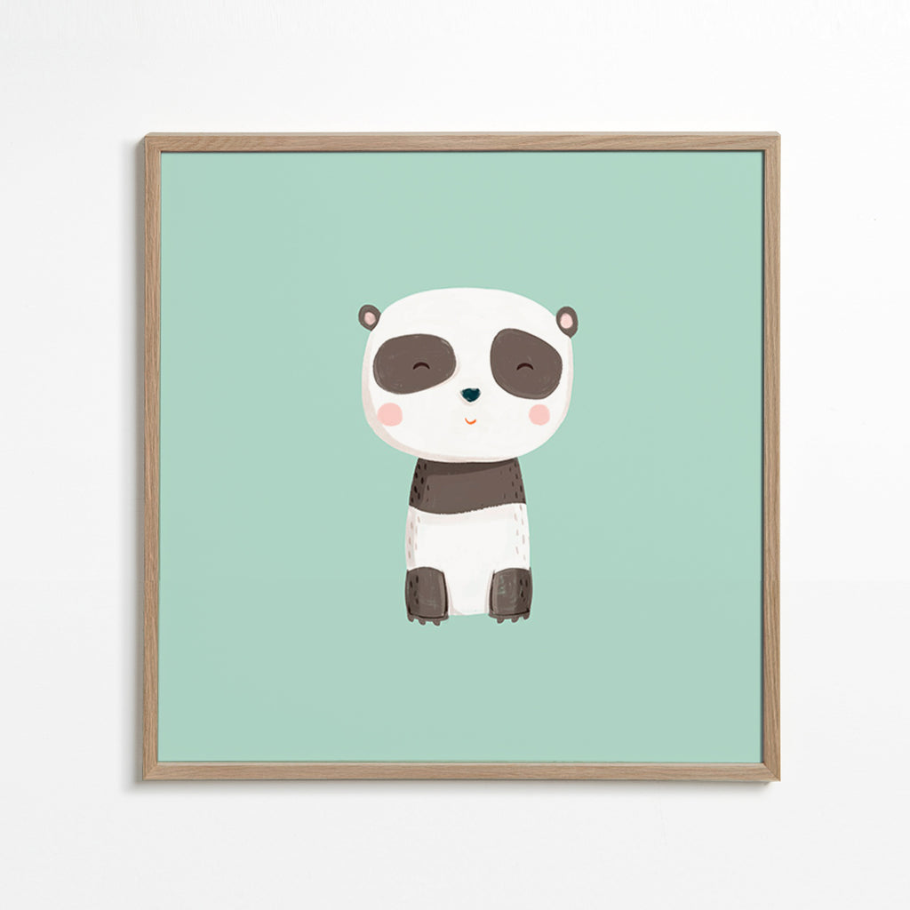 Kinderbild niedlicher Panda vor mintgrünem Hintergrund