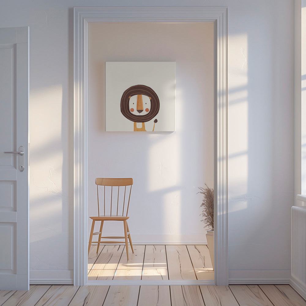 Kinderbild mit lächelndem Löwen im Minimalstil