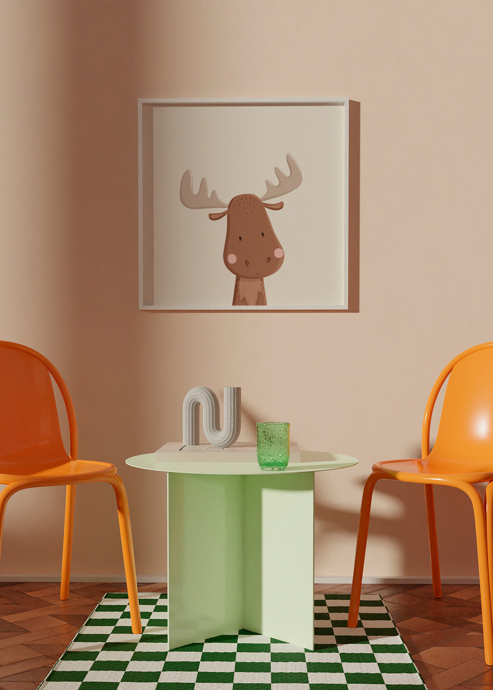 Kinder-Elch-Illustration auf hellem Hintergrund