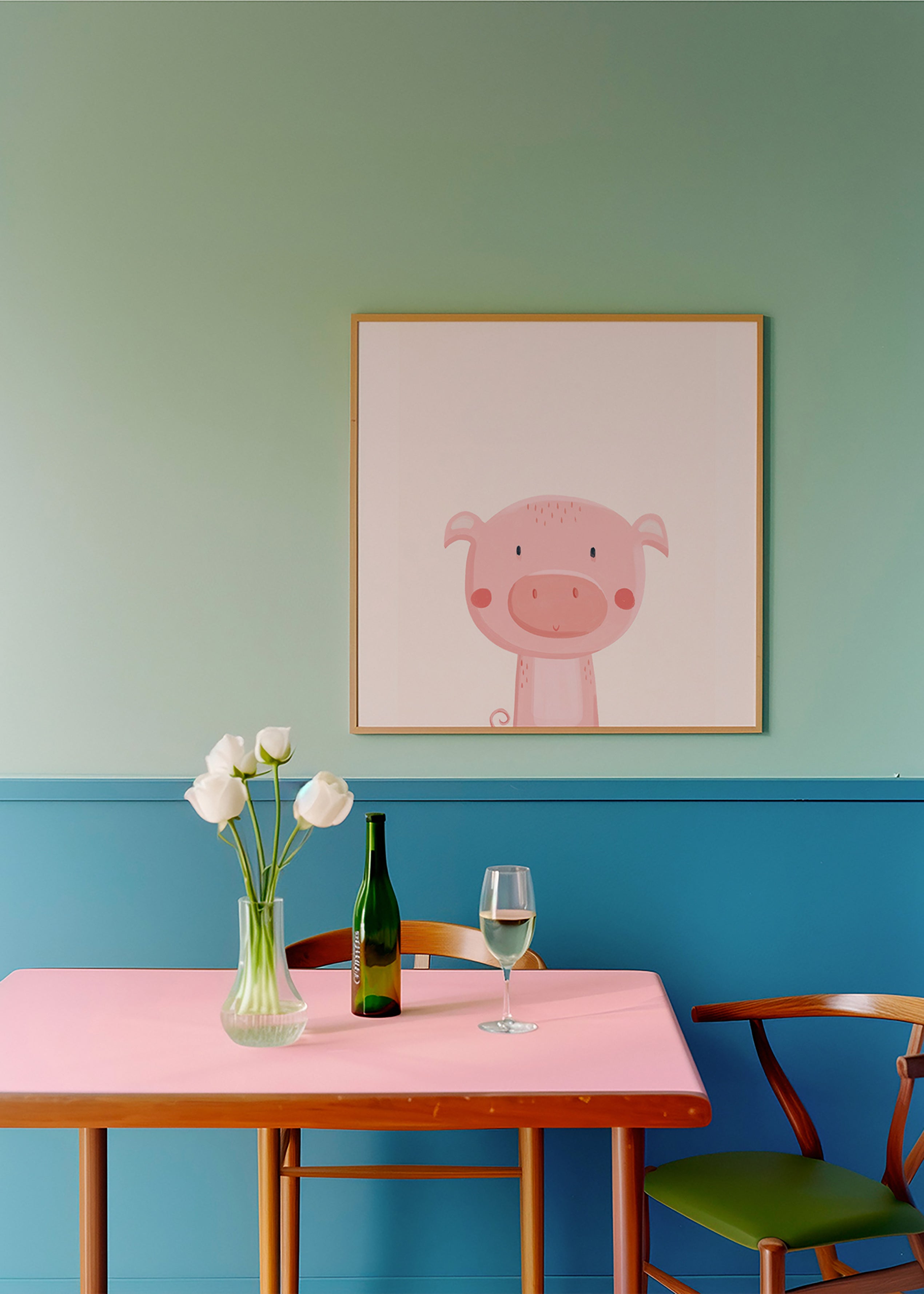Kinderbild mit niedlichem rosa Schwein