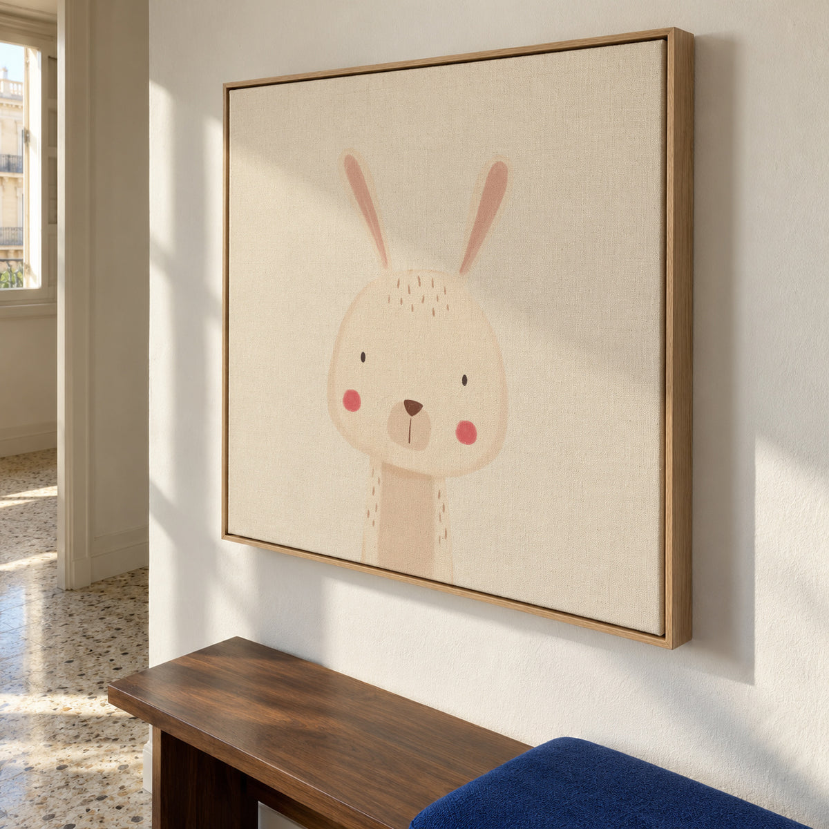 Sweet rabbit - Framed canvas in an interior