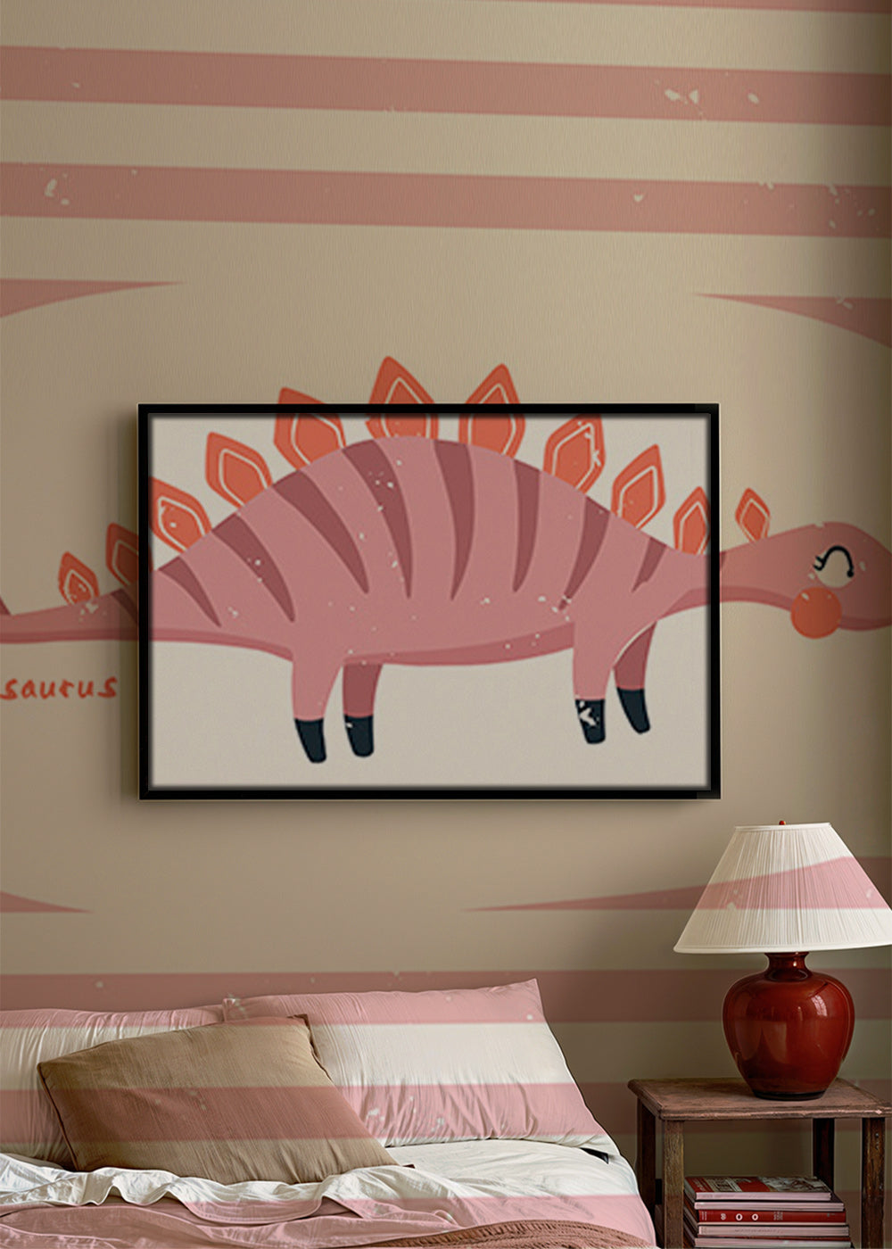 Kinderbild Stegosaurus auf pastellstreifen