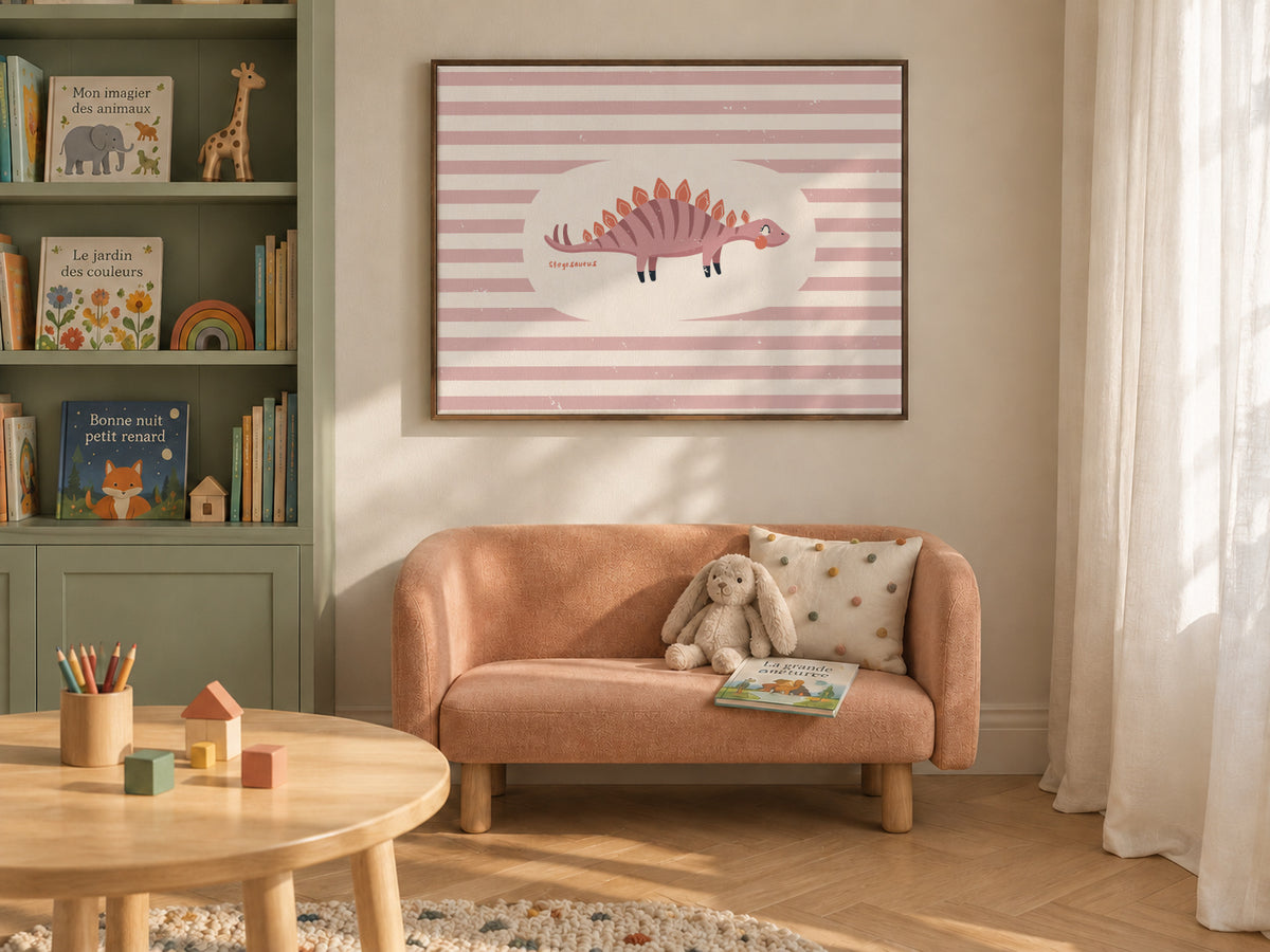 Dino Stegosaurus - Framed canvas in an interior