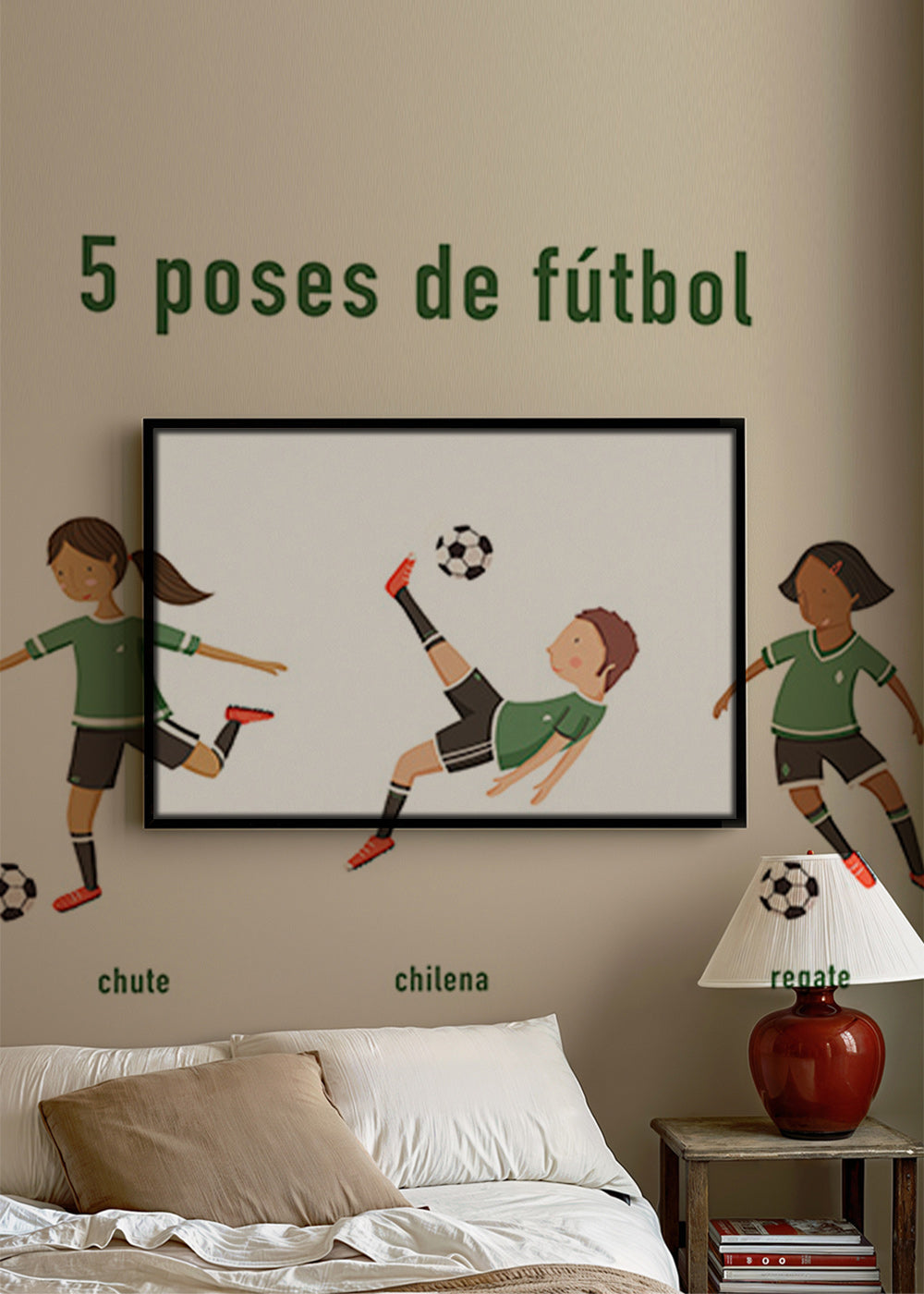 Sportkunst mit fünf Fußball-Posen