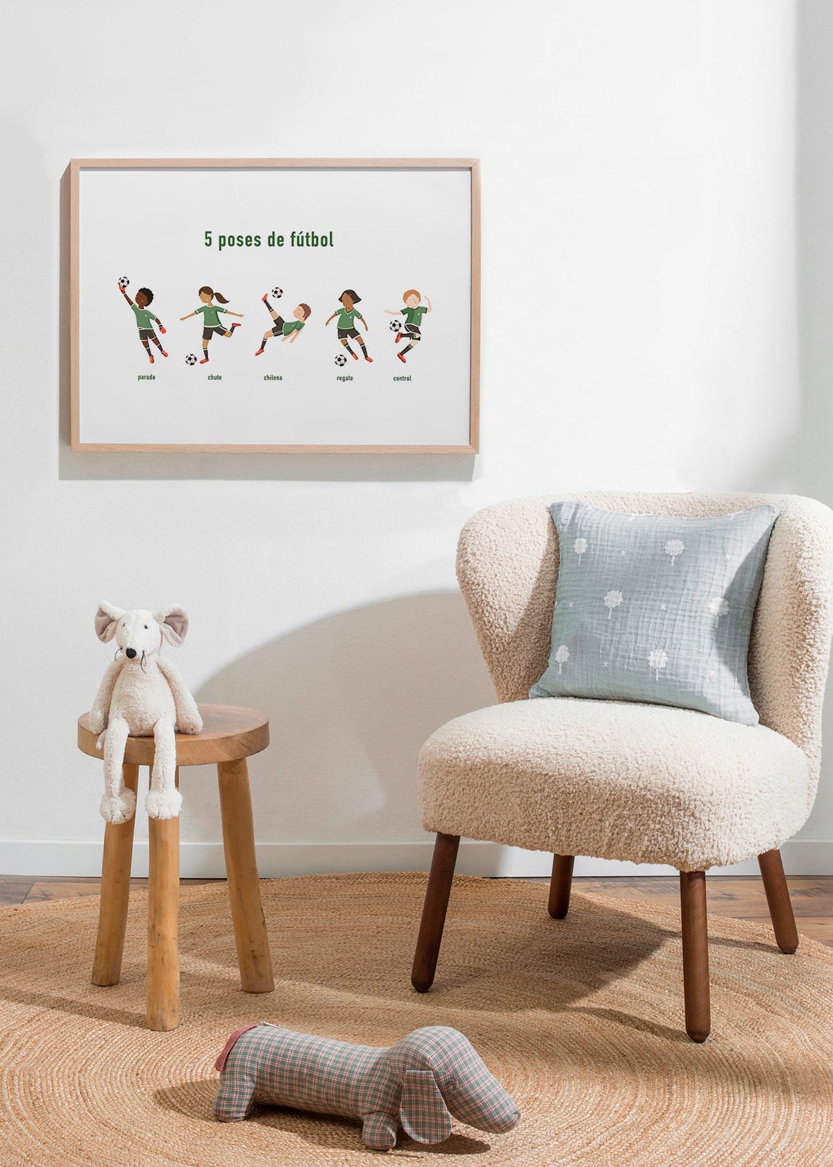 Sportkunst mit fünf Fußball-Posen