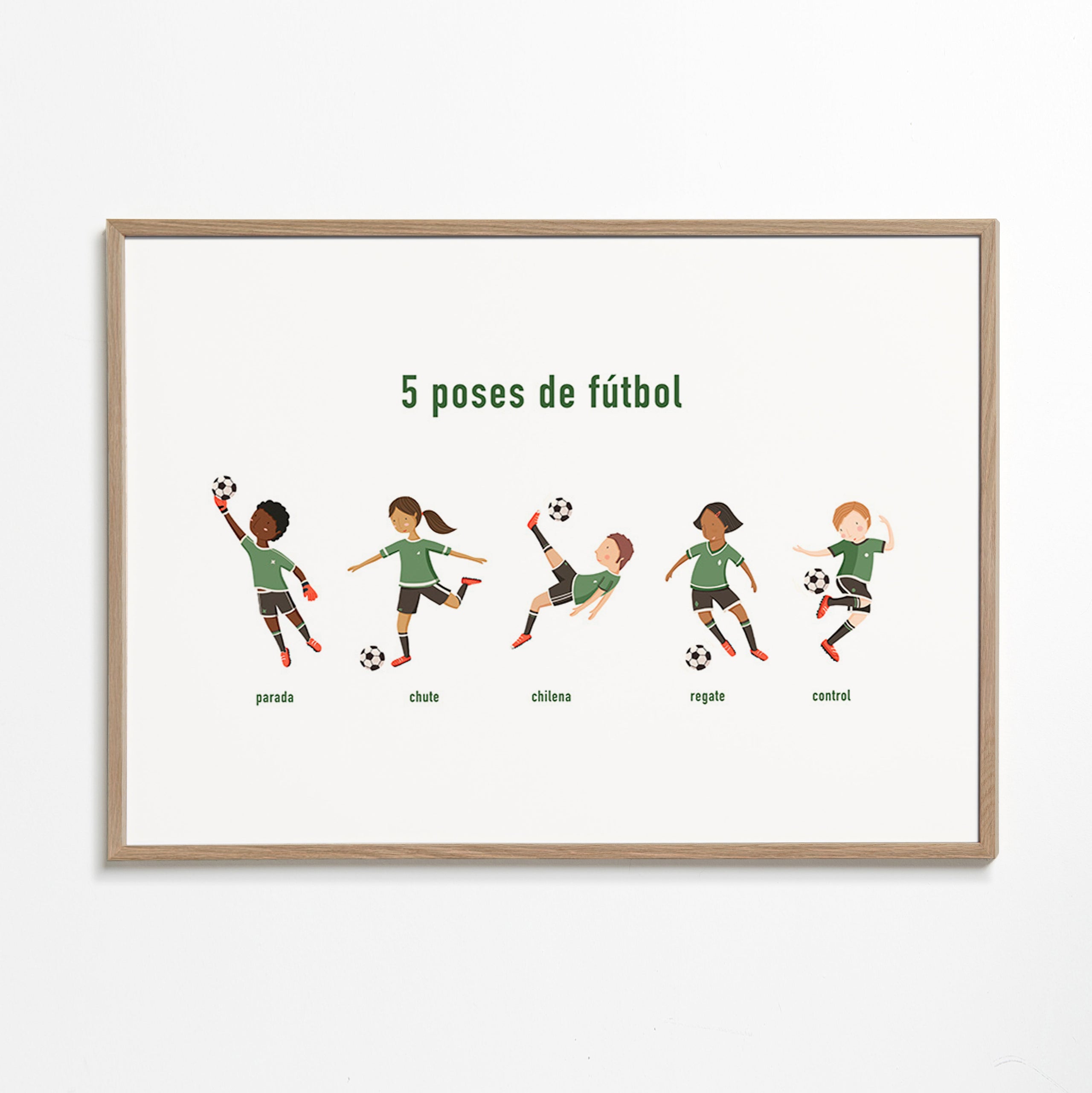 Sportkunst mit fünf Fußball-Posen