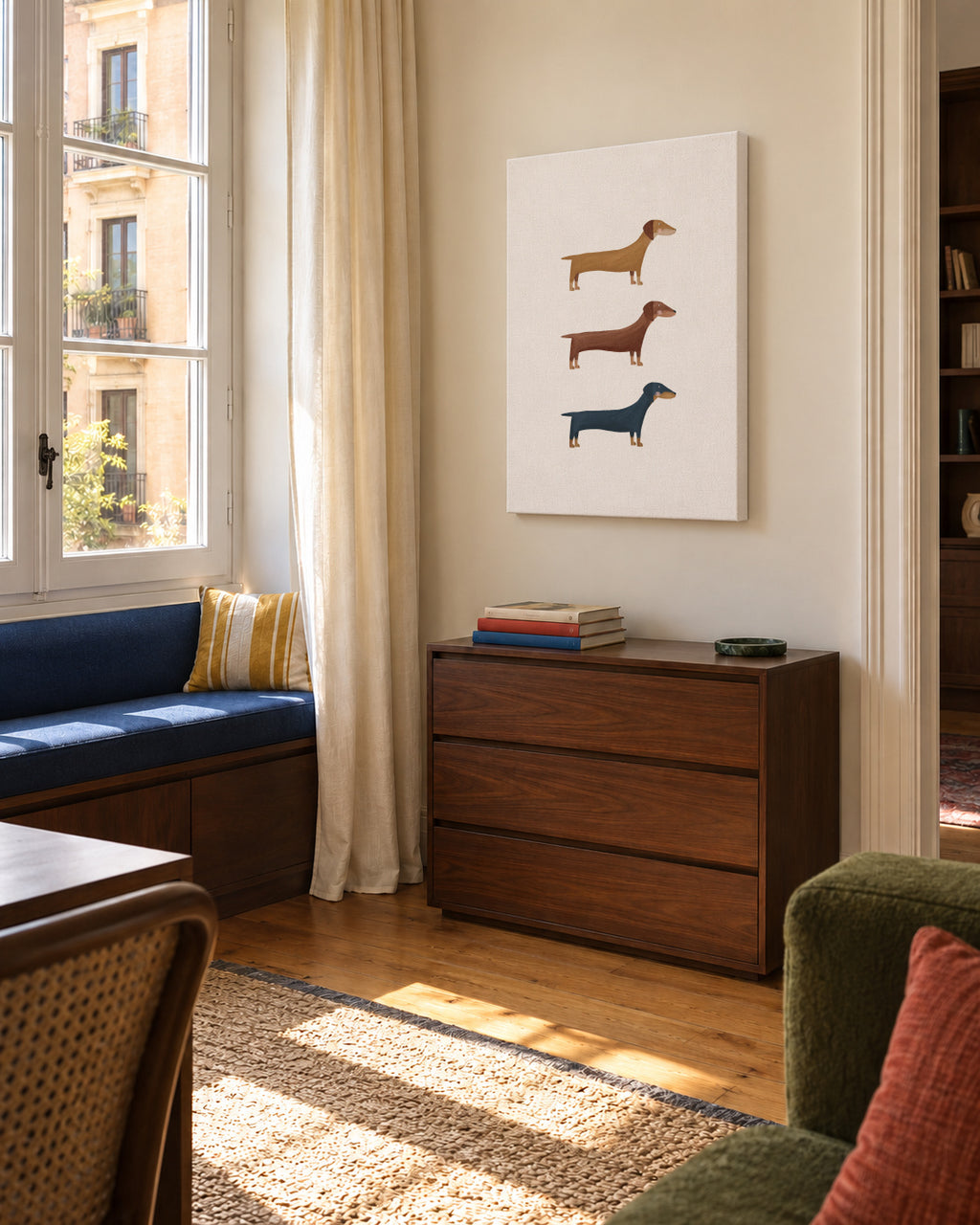 Three Dachshund Dogs - Unframed canvas in an interior