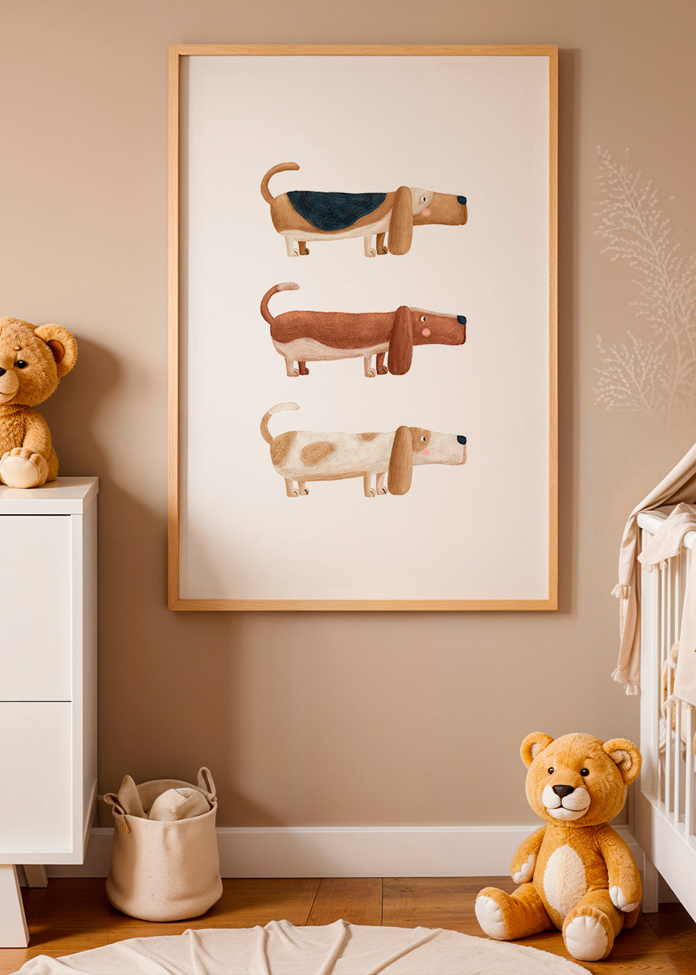 Kinderbild drei Dackel nebeneinander
