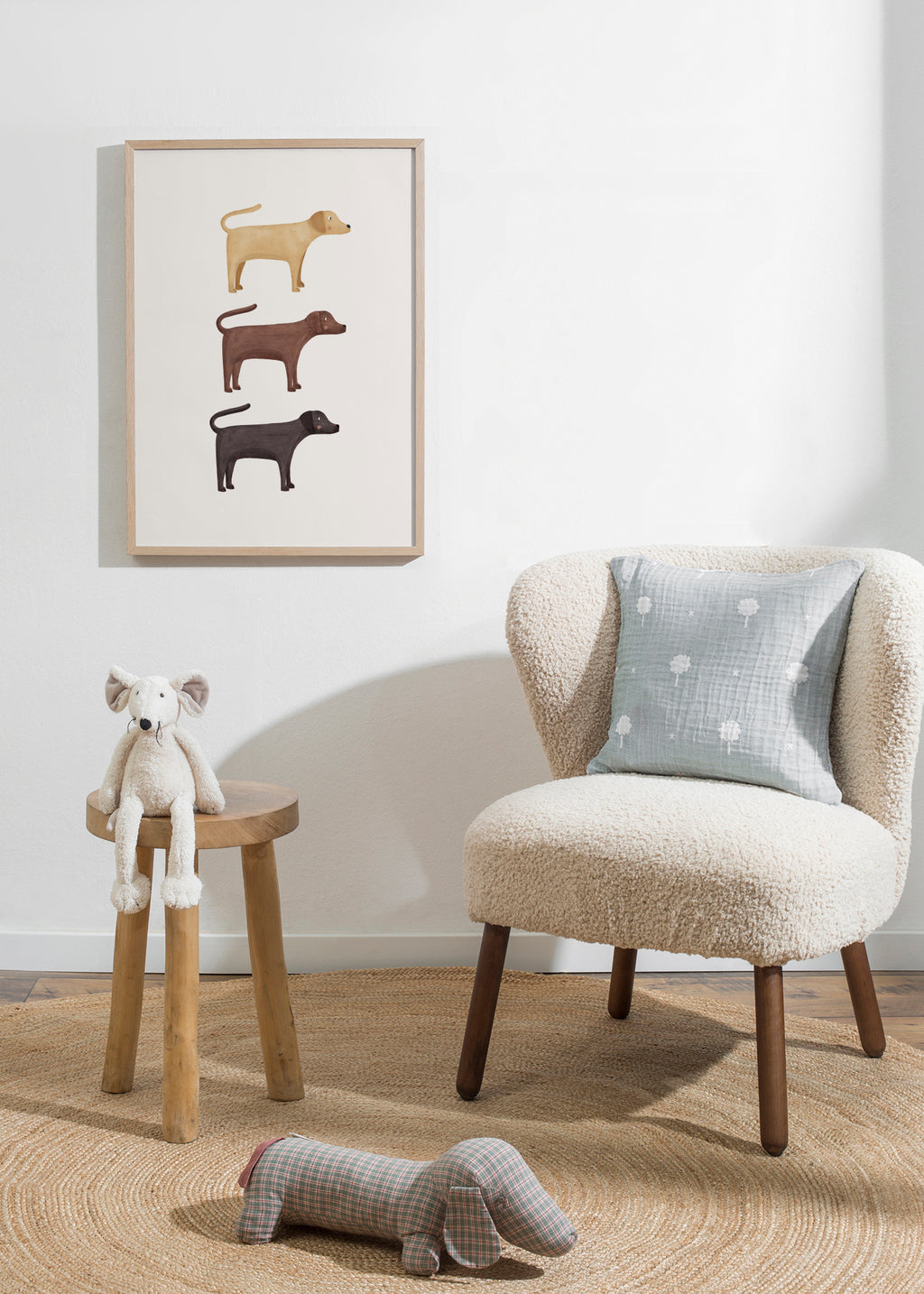 Three Labrador Retriever Dogs - Framed poster in an interior
