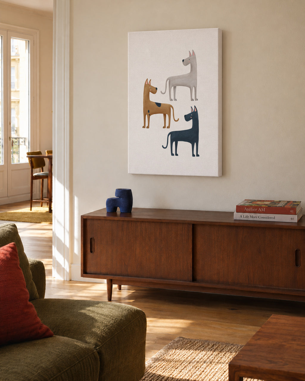 Three Great Dane Dogs - Unframed canvas in an interior