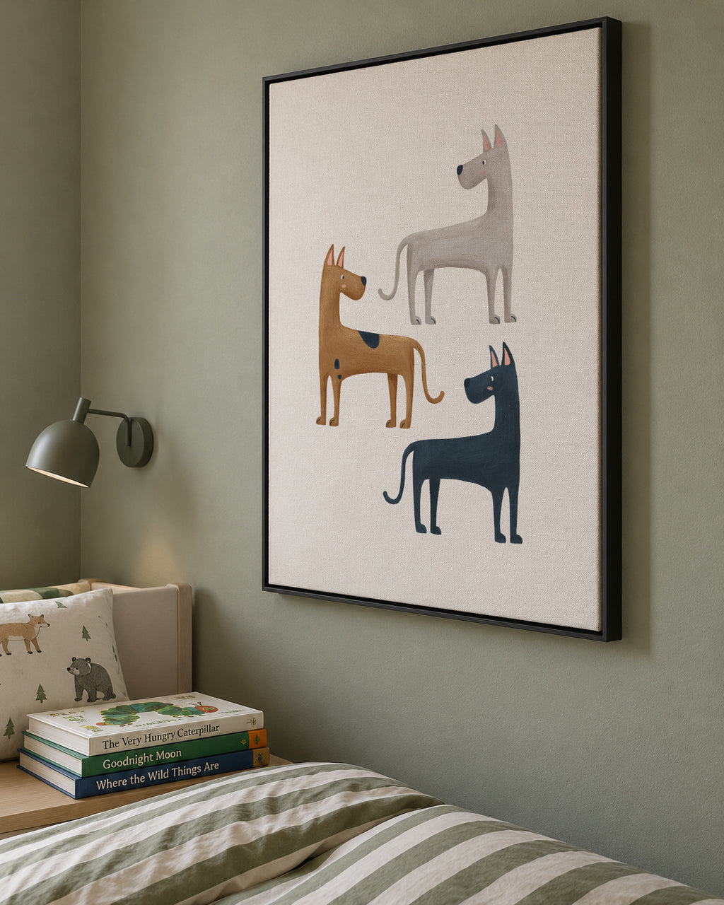 Three Great Dane Dogs - Framed canvas in an interior