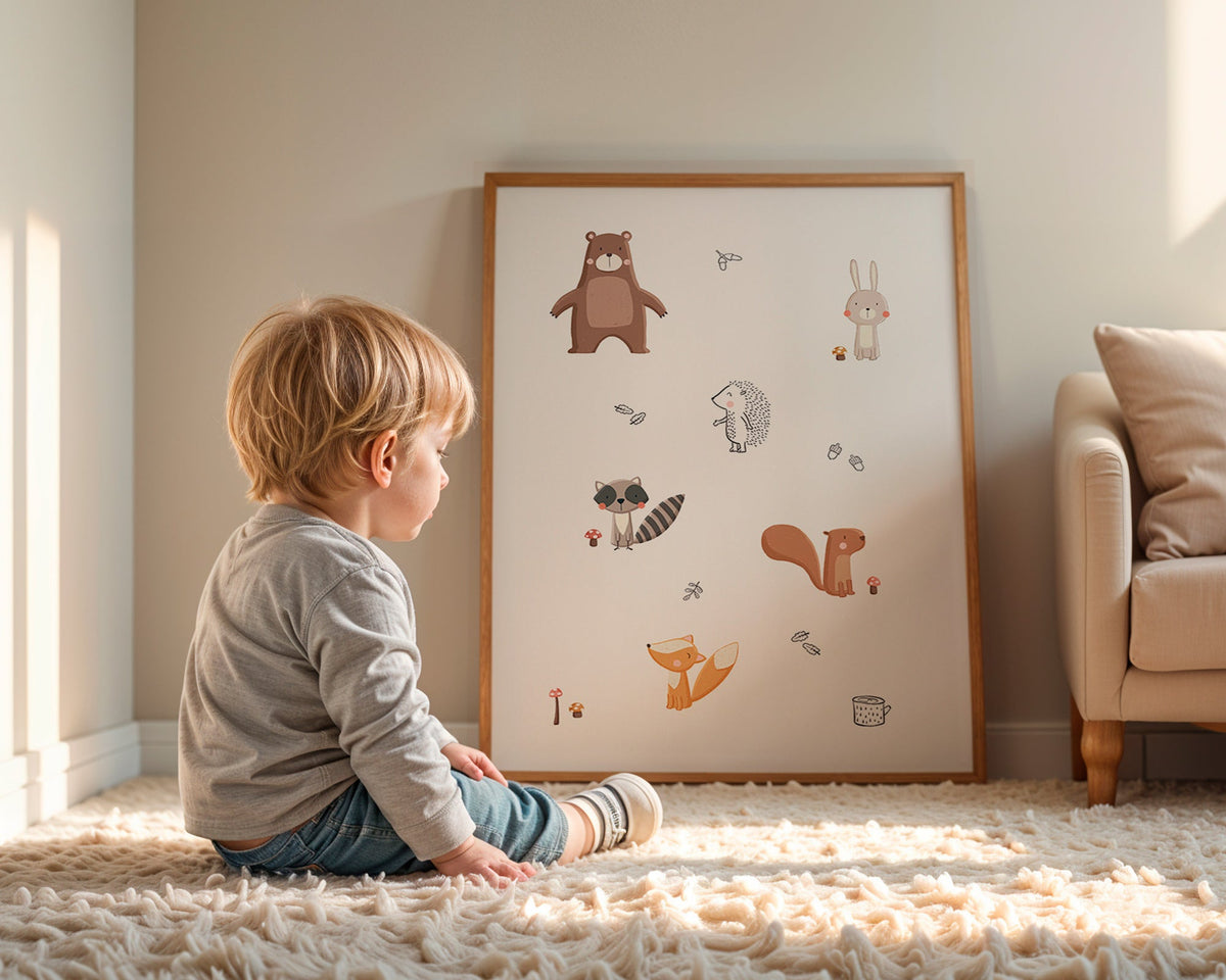 Kinderbild Waldtiere in sanften Pastelltönen