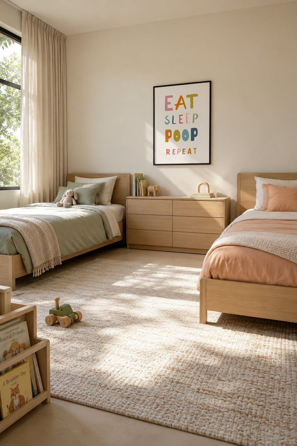 Eat sleep poop repeat quote - Framed poster in an interior