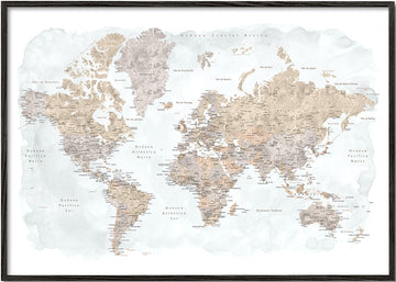 Detailed watercolor world map with labels in Spanish, Calista