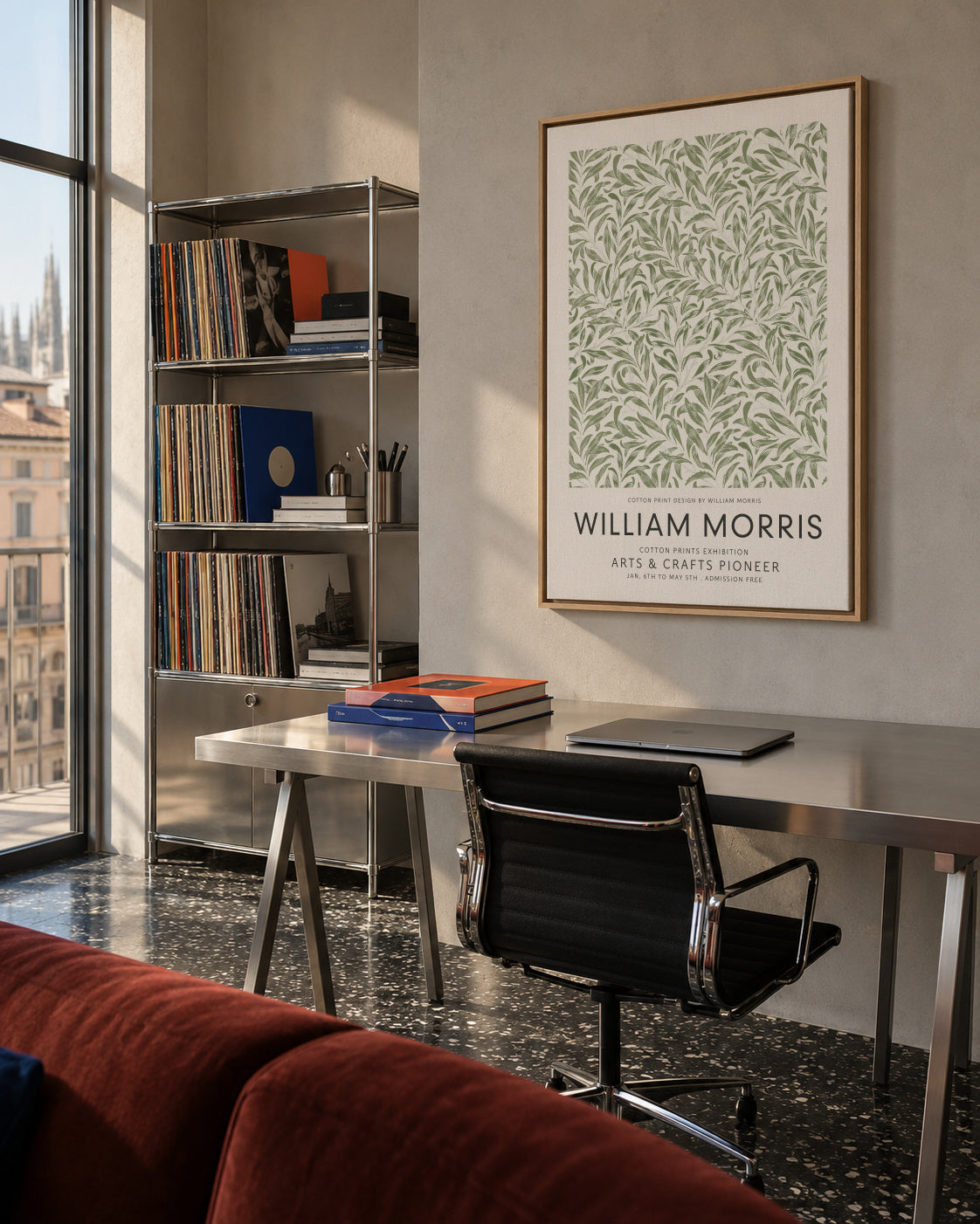 William Morris Green Willow Bough - Framed canvas in an interior