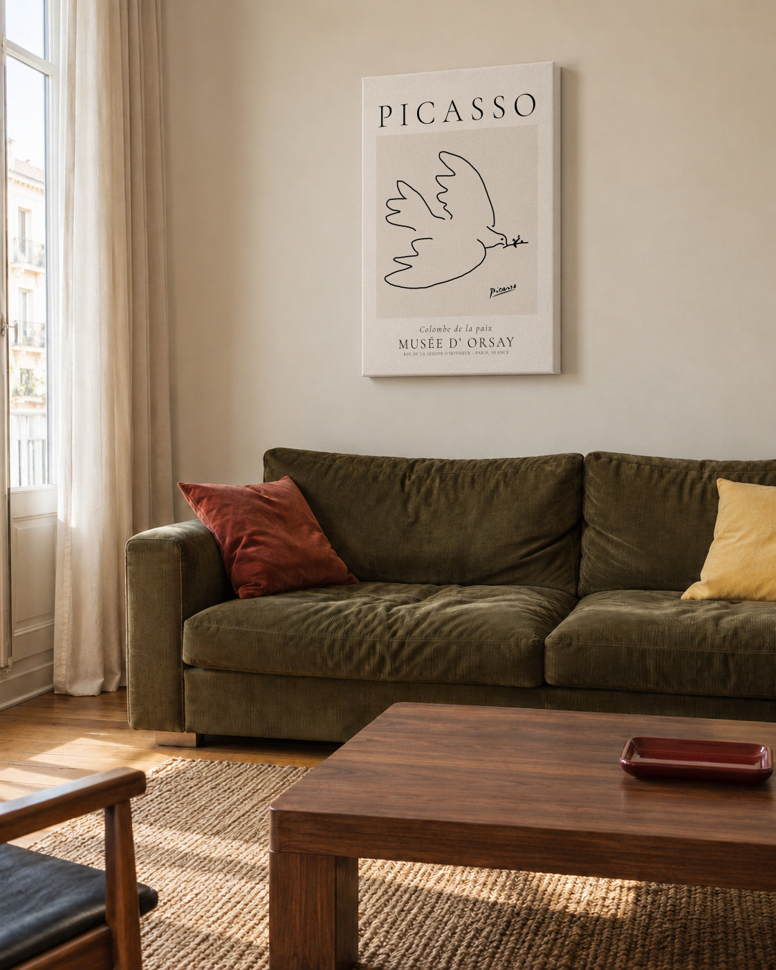 Pablo Picasso Animals Drawings Dove La colombe de paix - Unframed canvas in an interior