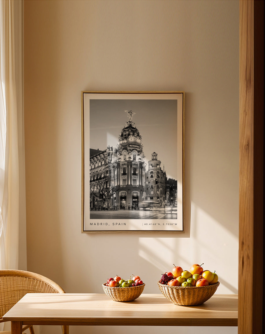 Madrid Spain coordinates poster - Framed canvas in an interior