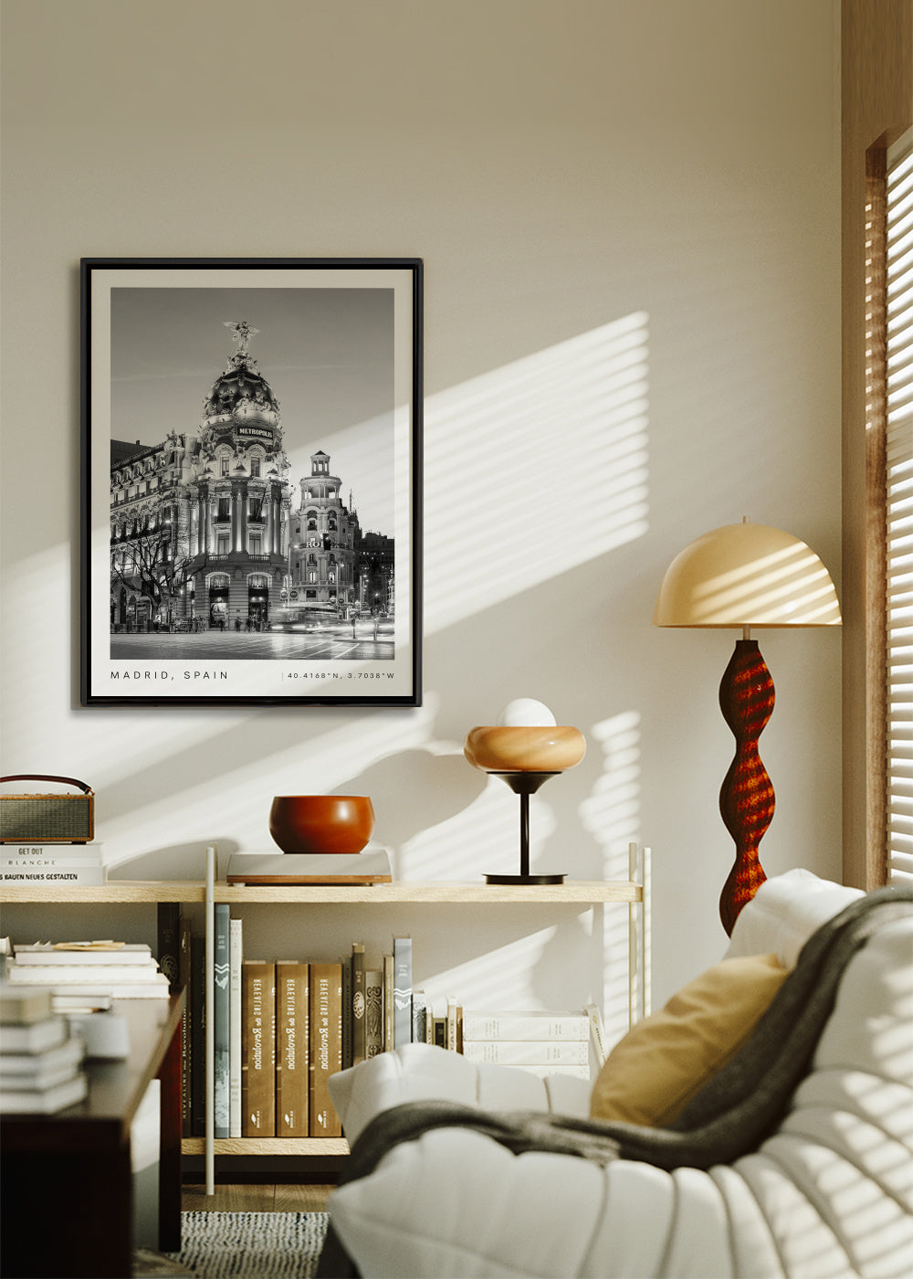 Madrid Spain coordinates poster - Framed canvas in an interior