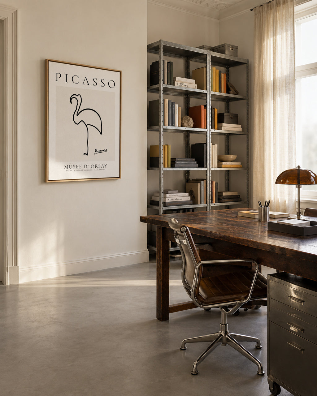 Pablo Picasso Animals Drawing Flamingo - Framed canvas in an interior