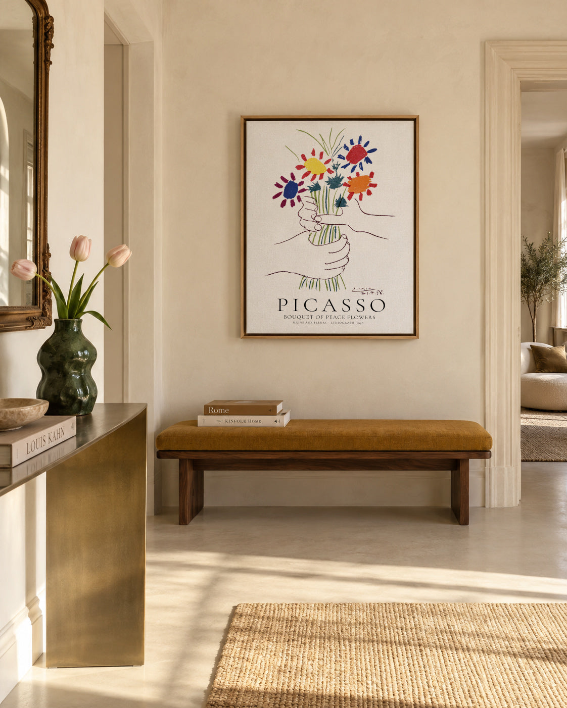 Pablo Picasso Bouquet Of Peace - Framed canvas in an interior