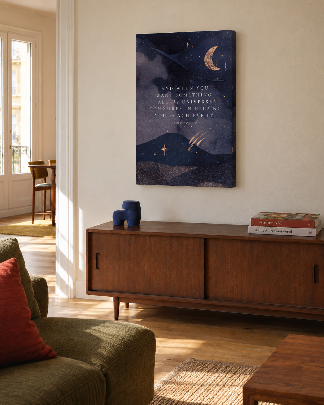 Paulo Coelho Universe Quote - Unframed canvas in an interior