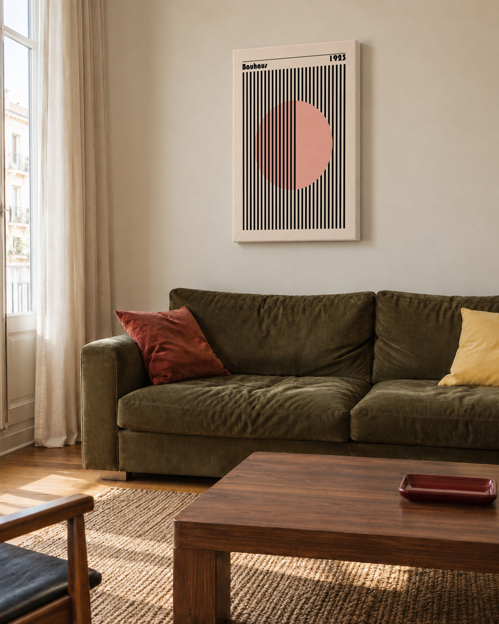 Bauhaus Pink Circle - Unframed canvas in an interior