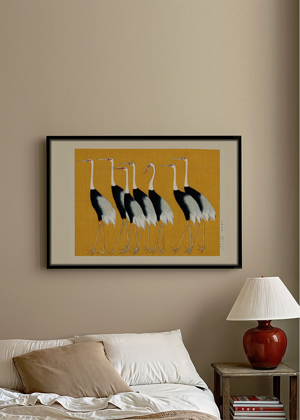 Japanese red-crowned crane vintage illustration