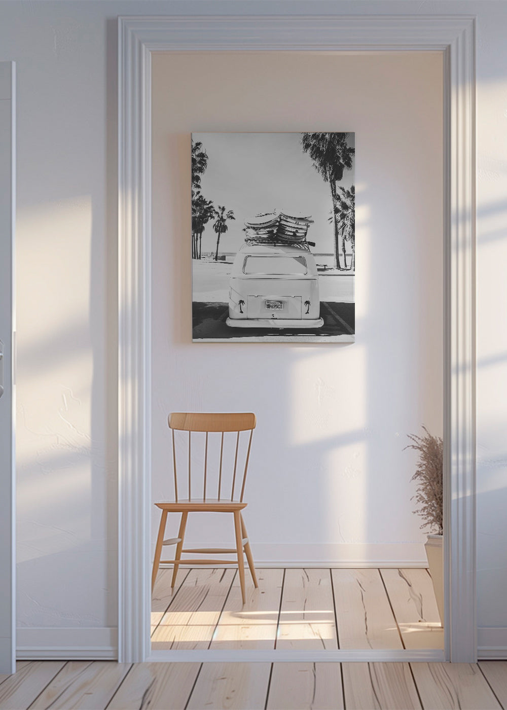 Beach Vintage Van Black & White