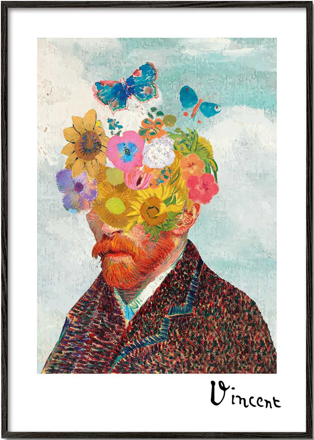 Vincent van Gogh inspired self-portrait & flower remixed