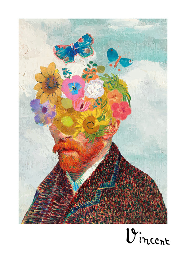 Vincent van Gogh inspired self-portrait & flower remixed