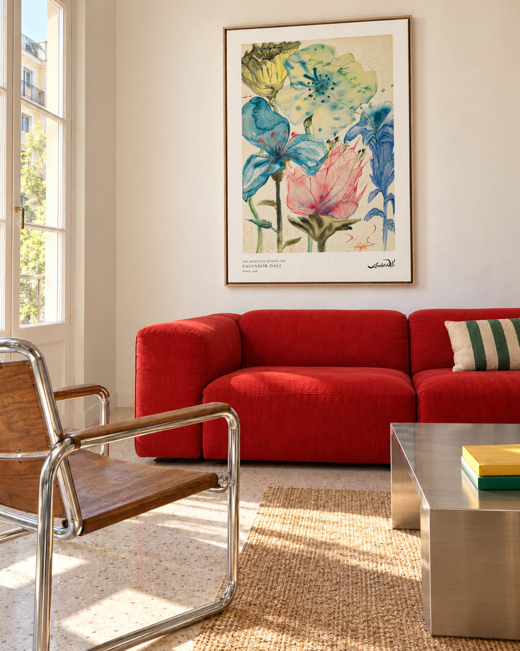 Salvador Dali fleurs I - Framed canvas in an interior