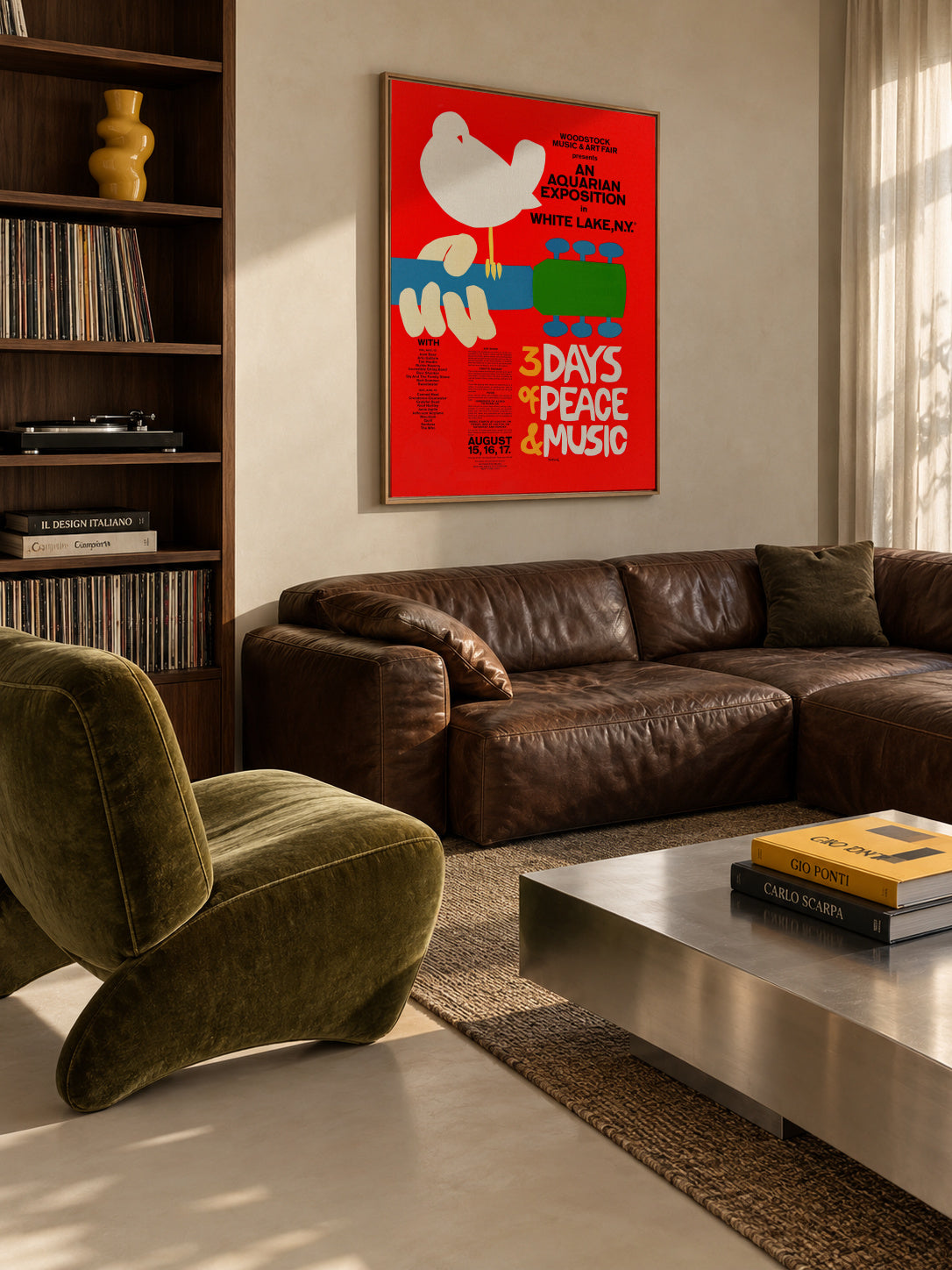 Woodstock 1969 Poster - 3 days of peace & music - Framed canvas in an interior