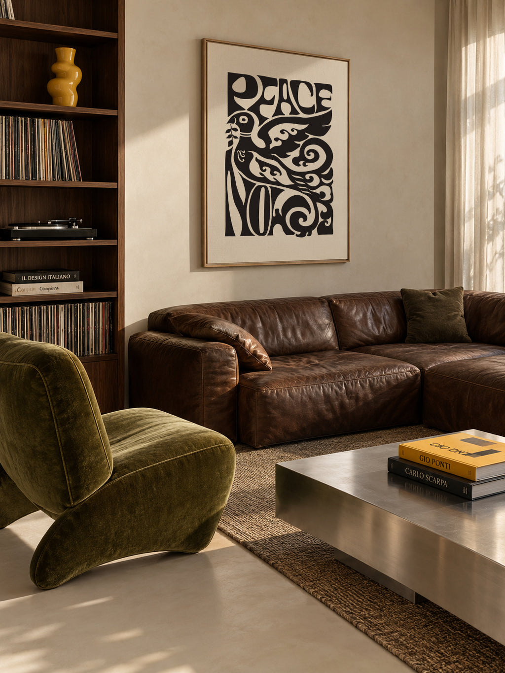 Peace Now poster, 1970 - Framed canvas in an interior