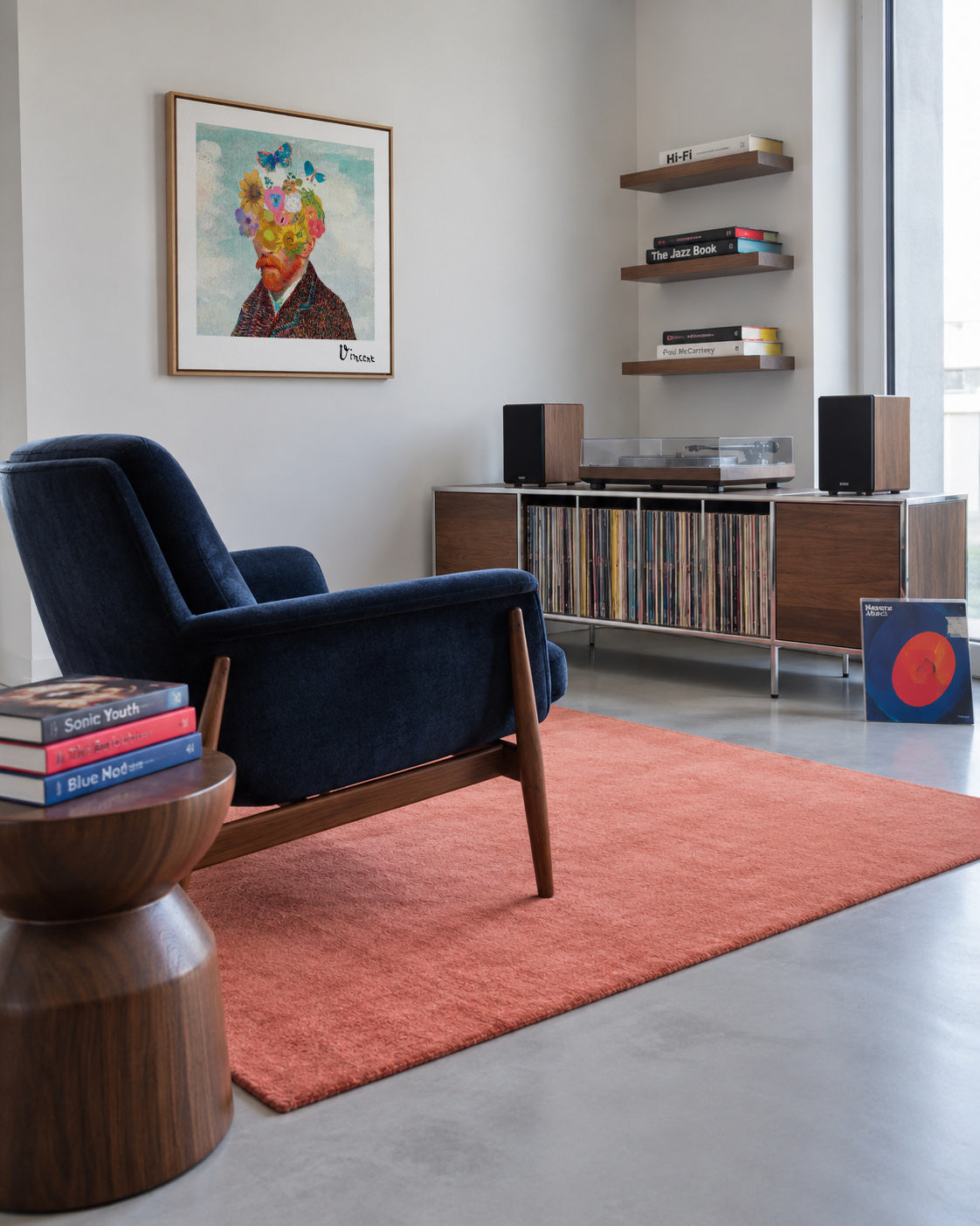 Vincent van Gogh inspired self-portrait & flower remixed - Square - Framed canvas in an interior