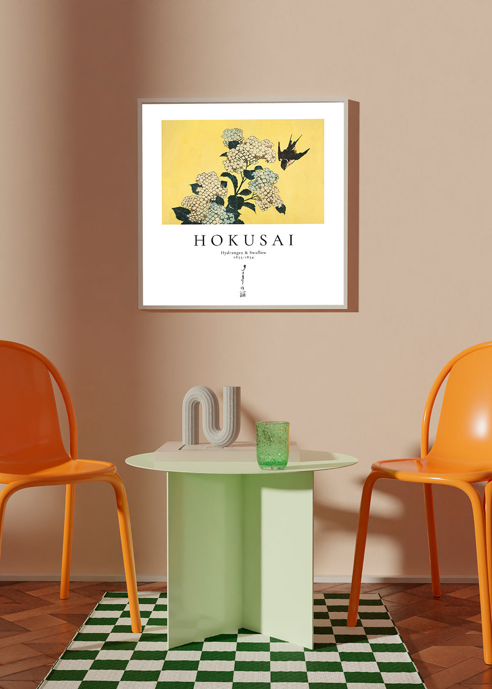 Hydrangea and Swallow by Katsushika Hokusai - Square