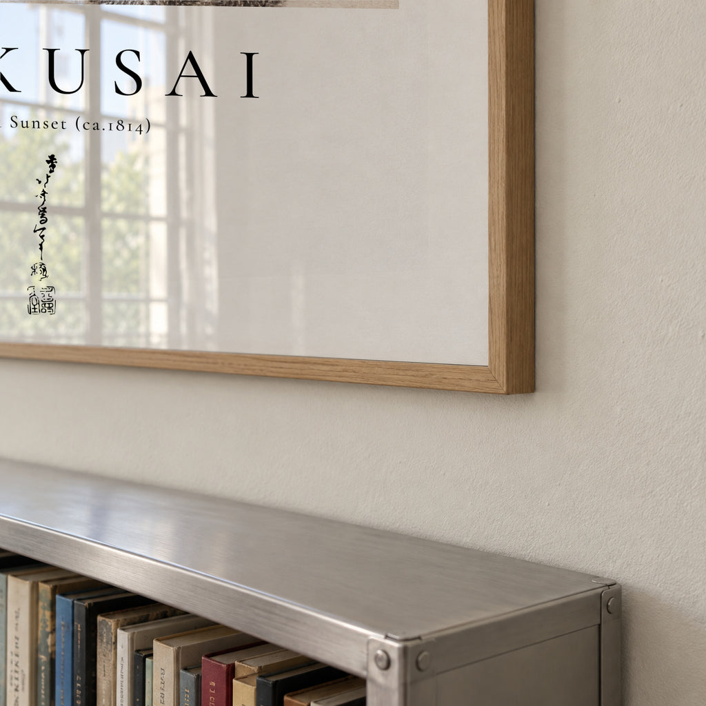 Katsushika Hokusai birds and sunset from Album of Sketches - Square - Framed poster detail