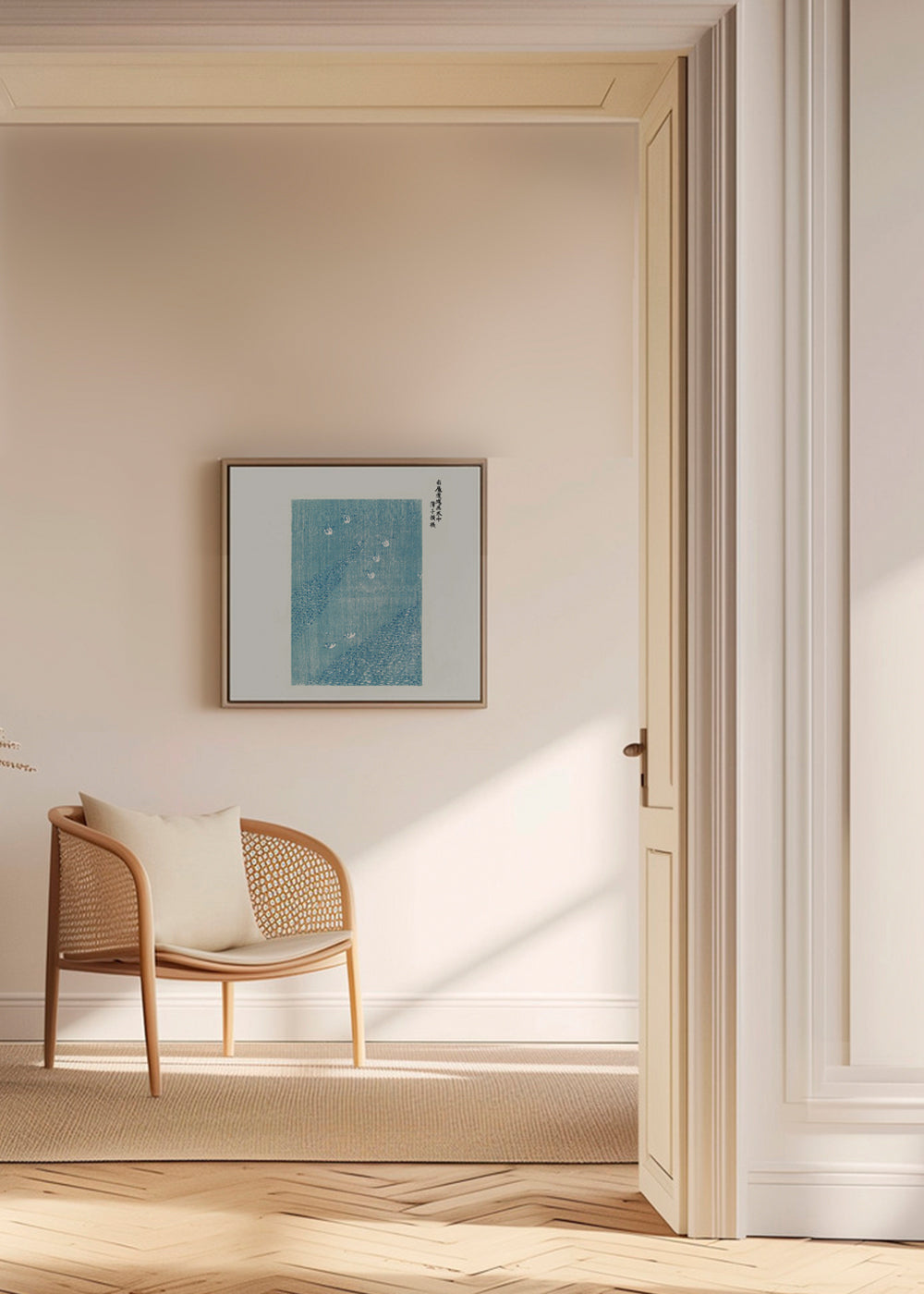 Blue Birds Woodblock print from Yatsuo no tsubaki by Taguchi Tomoki - Square