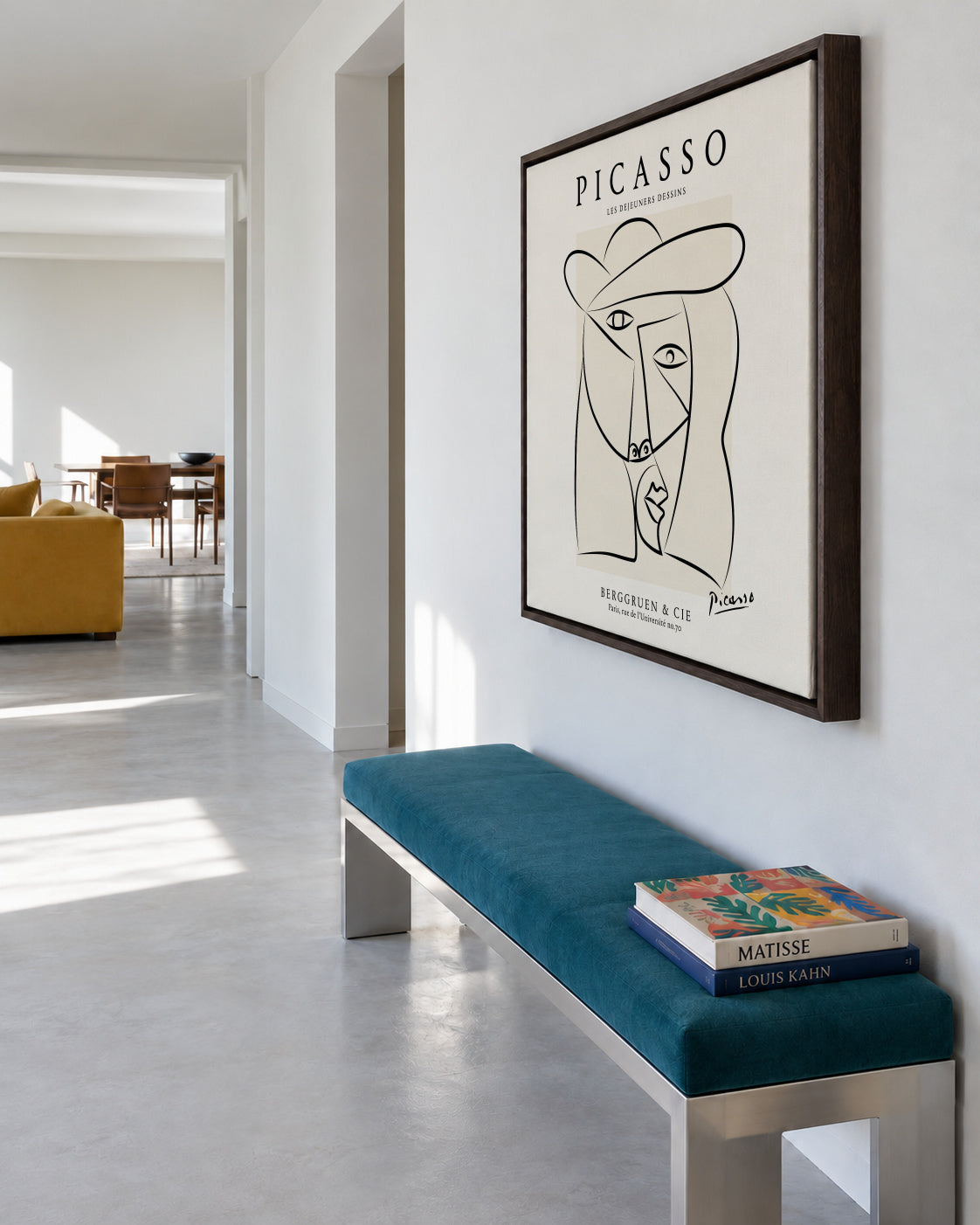 Picasso Woman in a Hat Sktech Poster - Square - Framed canvas in an interior