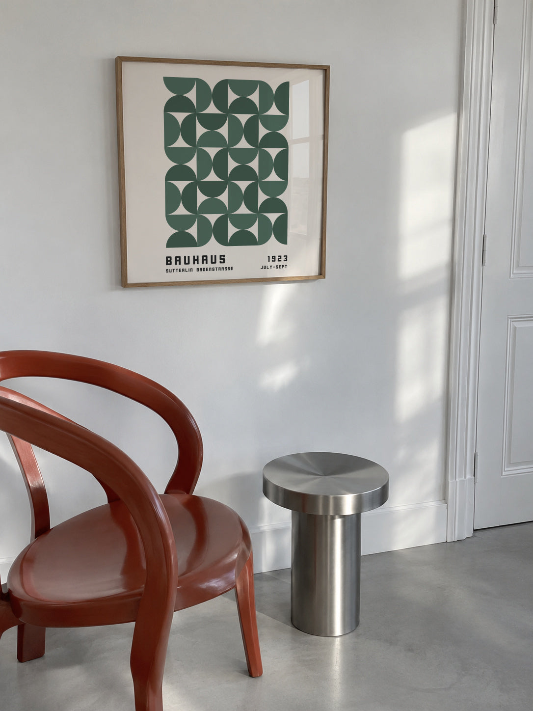 Bauhaus Green Exhibition Poster - Square - Framed poster in an interior