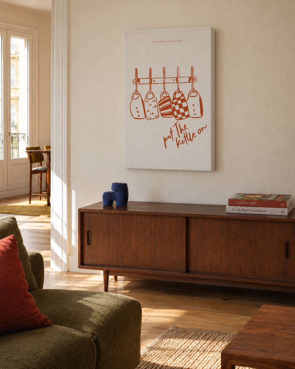 Life Simple simple pleasures - Put the kettle on - Unframed canvas in an interior
