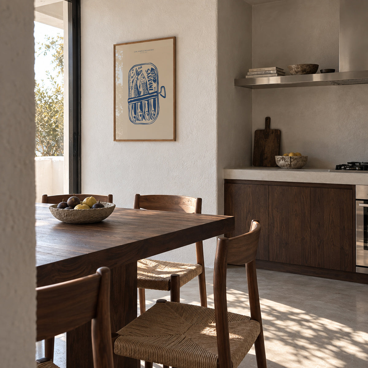 Life Simple simple pleasures - Sardines - Framed poster in an interior