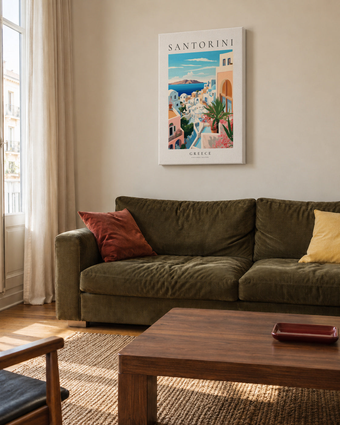 Santorini, Greece - Unframed canvas in an interior