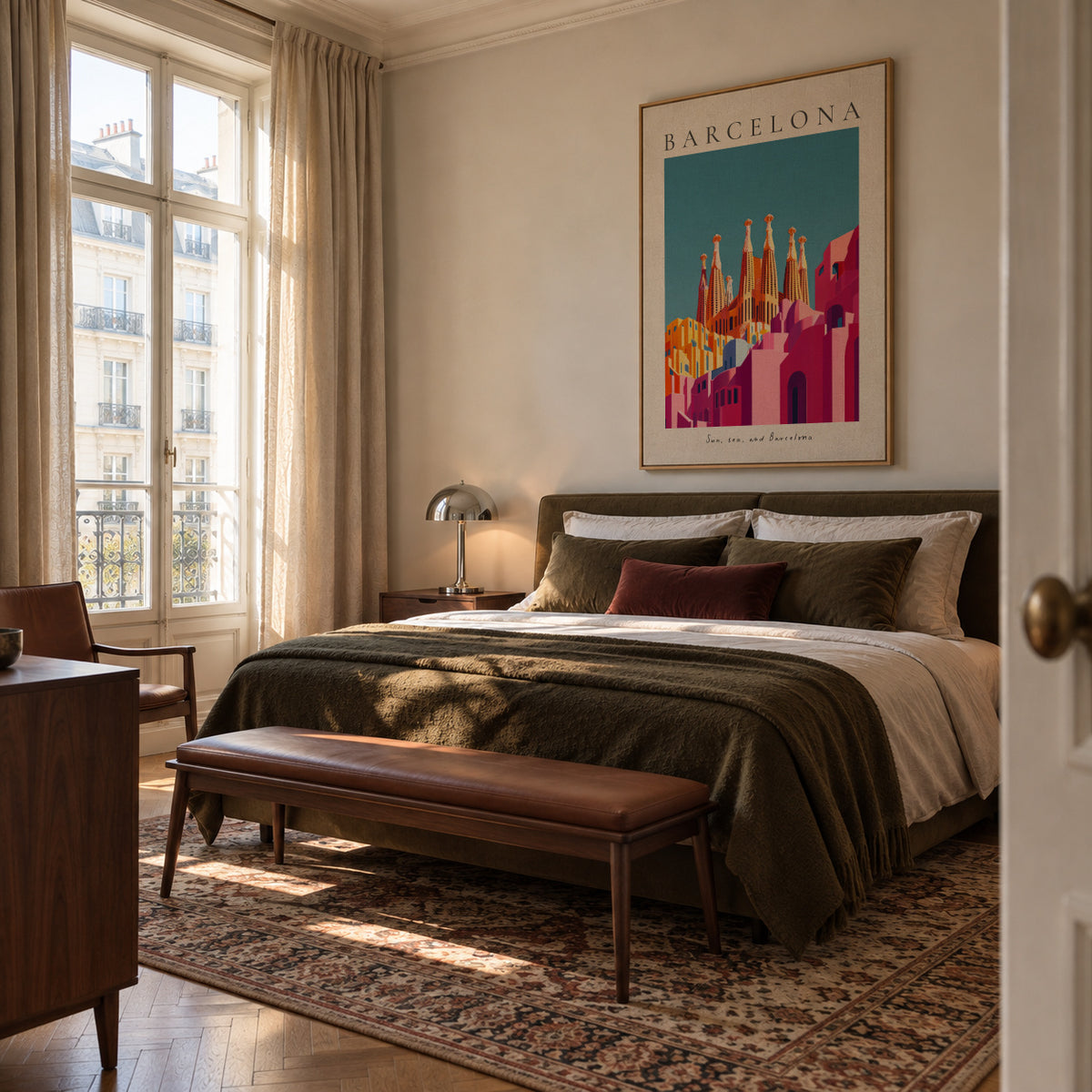 Sun, Sea and Barcelona - Framed canvas in an interior