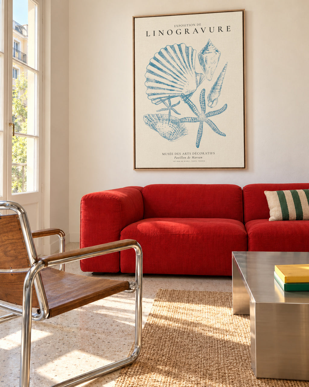 Exposition de linogravure, Sealife (la vie marine) - Framed canvas in an interior