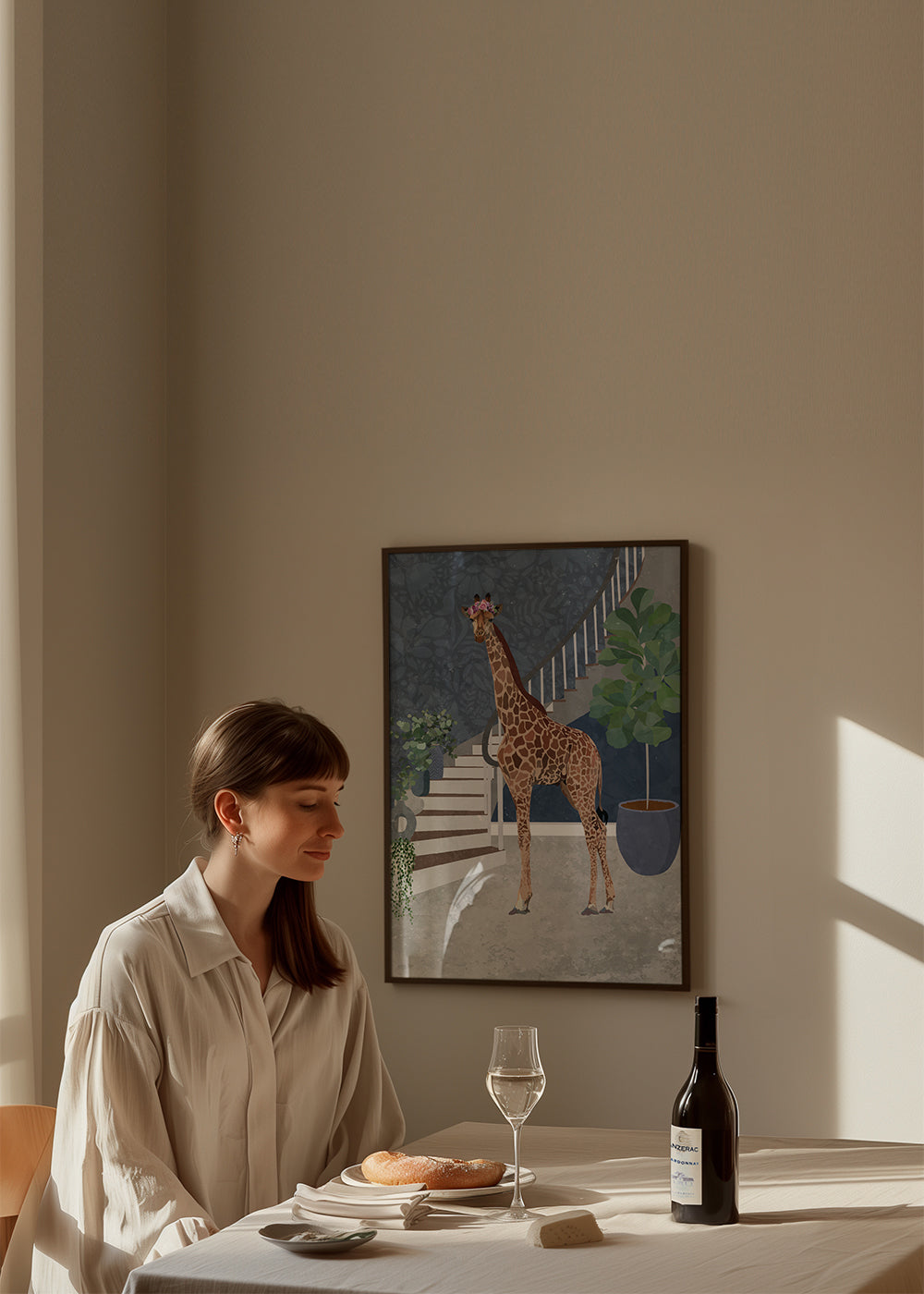 Giraffe by the stairs